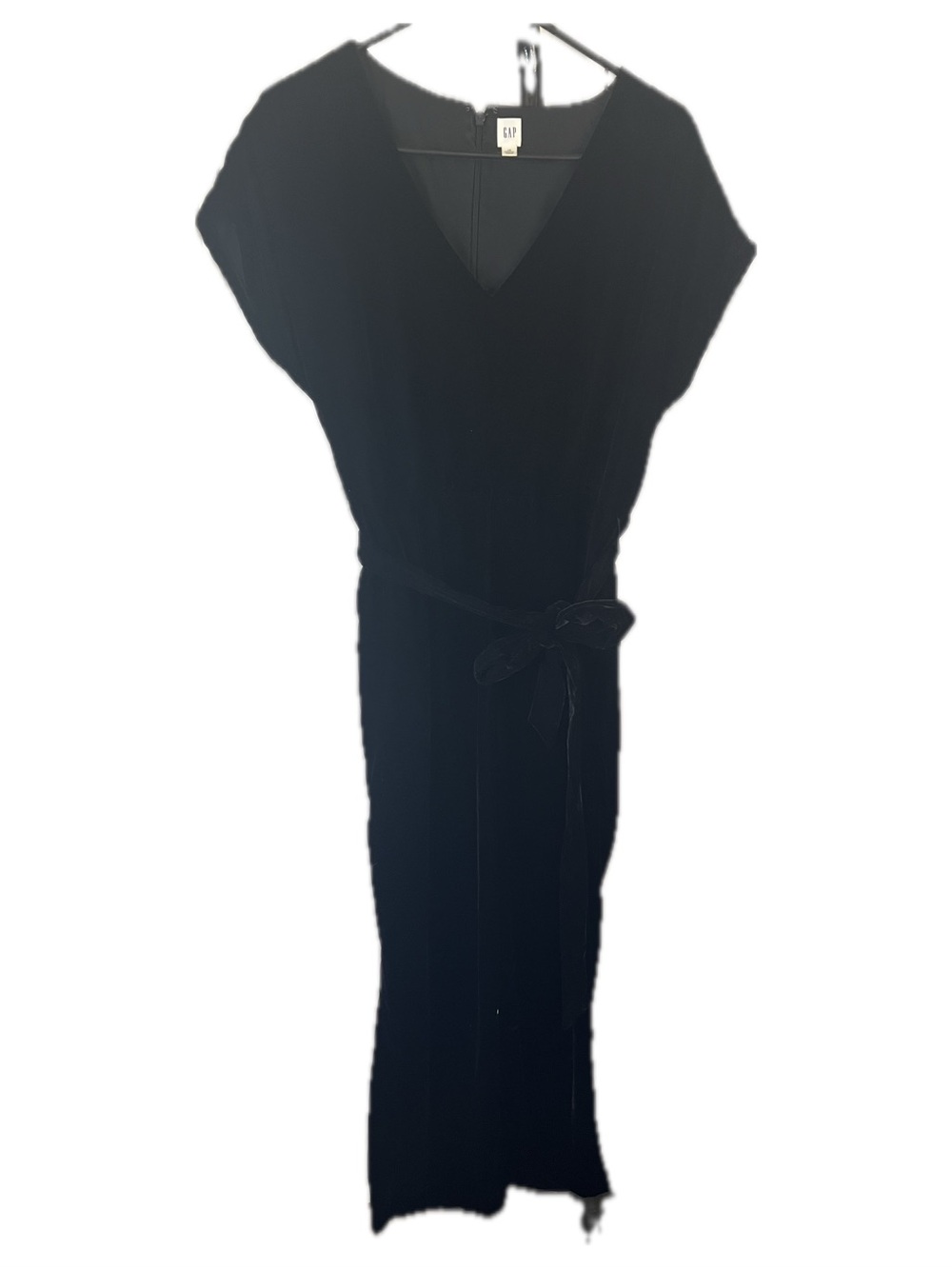 GAP Black V-Neck Midi Jumpsuit with Self-Tie Waist
